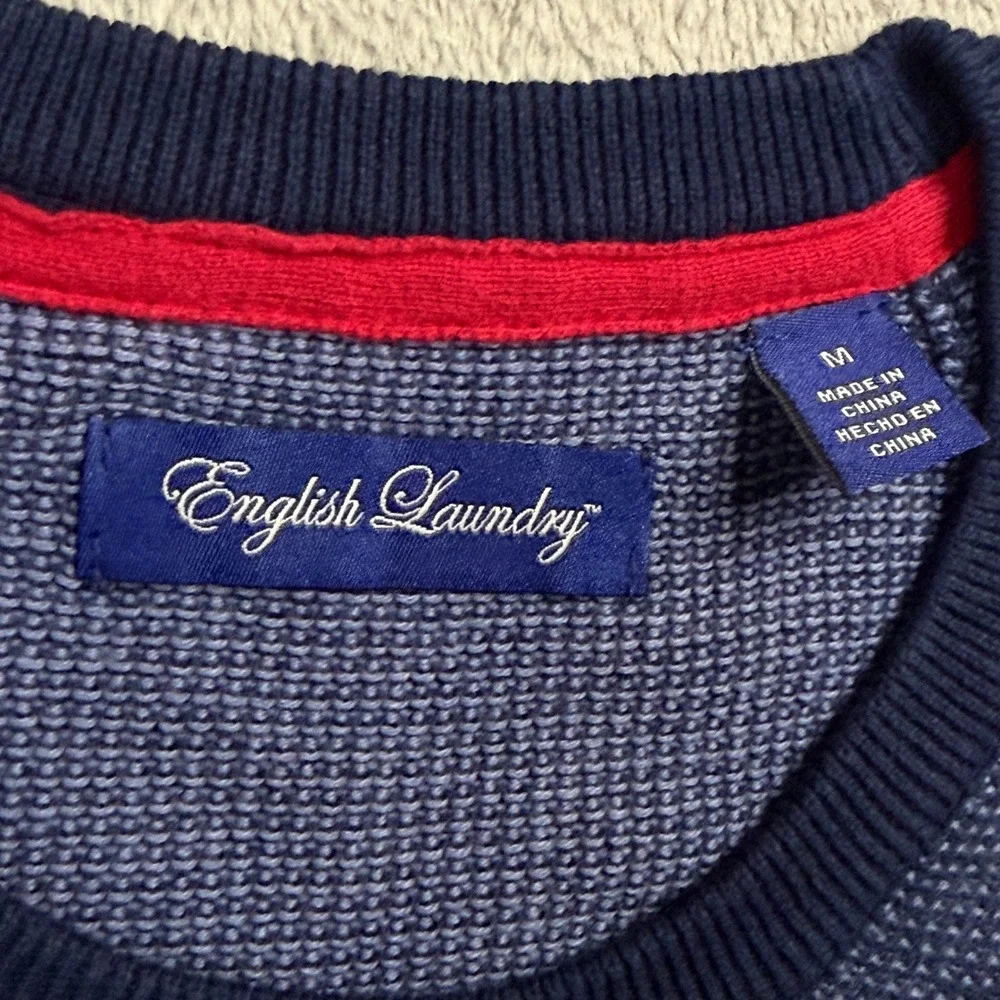 English Laundry Mens Navy Blue Colorblock Textured Cotton Crewneck Sweater Med.